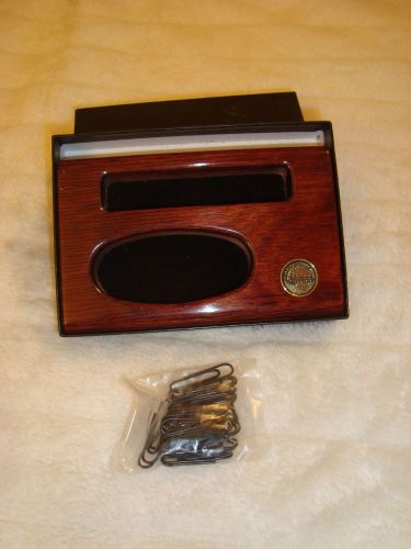 New in box centrex wood business card &amp; paper clip desk caddy engraved pacific b for sale