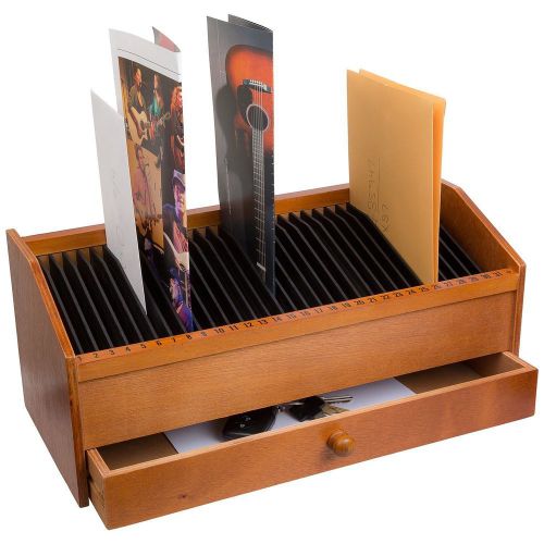 NEW 31 Slot Wooden Bill/Letter Organizer With Drawer - Natural BY JUMBLTM