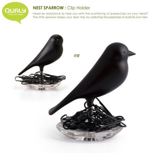 QUALY Living Styles Houseware Home Office Nest Sparrow Bird Clip Holder Black