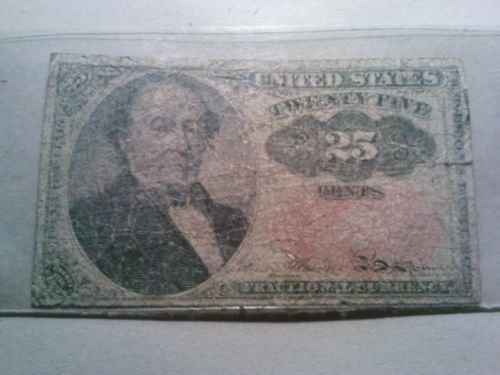 Civil War US 25cents dollar small size paper large red seal note rare Fractional