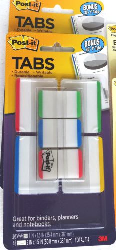 3M Post-It 686-VAD1 Tabs 1 in. 2 in. Assorted Colors 114-PK Lot of 2 bonus packs