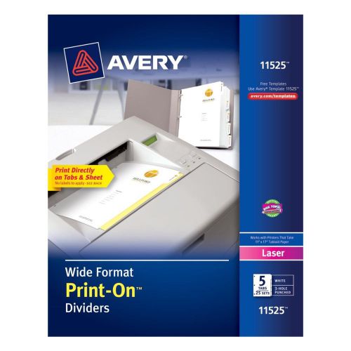 NEW Avery Wide Format Print-On Dividers, White, 5 Tabs, 25 Sets (11525)