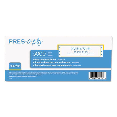 Pres-A-Ply Pin-Fed Computer Labels, 15/16 x 3-1/2, White, 5000/Box