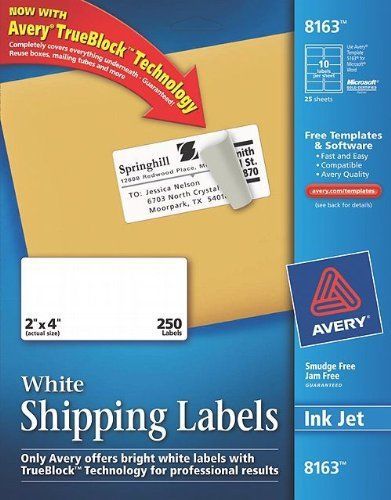 Avery shipping labels with trueblock technology, 2 x 4, white, 250/pack, pk - a for sale