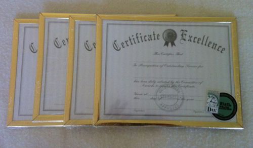 Four 81/2&#034; X 11&#034; Gold Trimmed Document Frames made by DAX