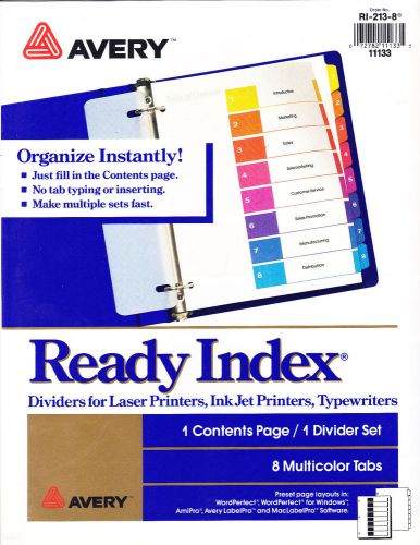 Avery 11133 Ready Index Dividers - 8 Multicolor Numbered Tabs w/Contents Page