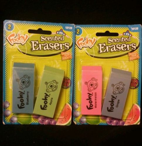 NEW 2 packs w/ 2 Foohy Scented Erasers  Grape, Watermelon, Blueberry and Apple