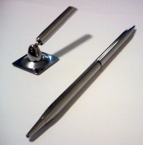 Desk Pen/Funnel Swivel Holder/Peel&amp;Stick Base Chrome Finish Executive Slim Style