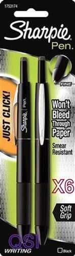 Sharpie Pen Retractable Fine Point 2 Pack Black 1753174  6 Packs Total 12 Piece
