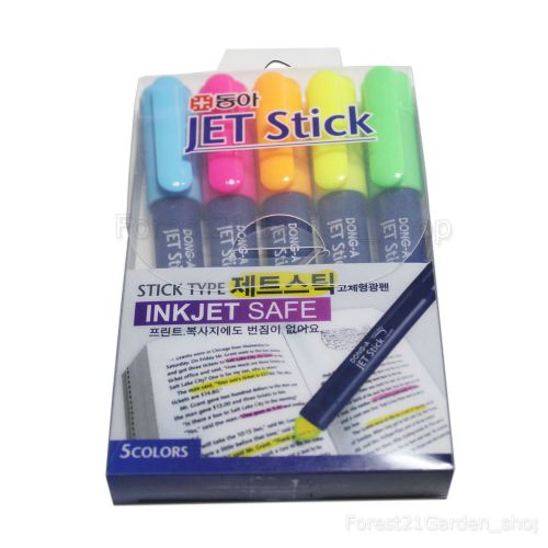 Dong-A Jet Solid Stick Type Highlighter Pen. Text Underliner 1Pack 5 Colors