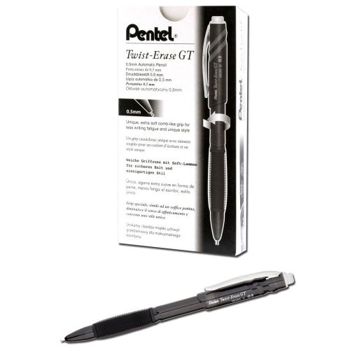 pentel twist erase GT Mechanical Automatic Pencil Box 12 .5mm Black barrell NIP