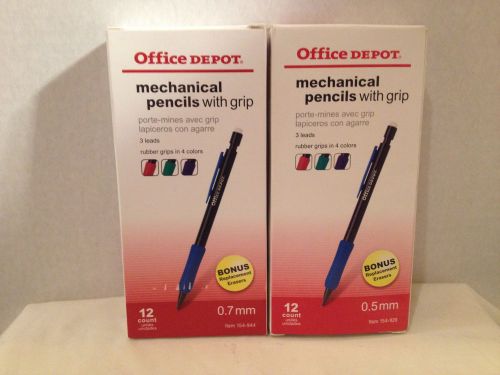 24 Count 2 X Boxes Of  Office Depot Mechanical Pencils With Grip 0.5mm New