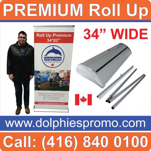 34&#034; Wide PREMIUM QUALITY Retractable Roll Up Trade Show Banner Stand + GRAPHICS
