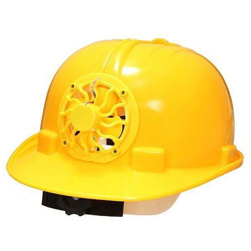 Solar fan hard hat ppe safety helmet yellow vented lightweight personal gadget for sale
