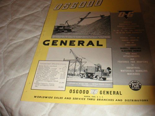 1953 OSGOOD &amp; GENERAL CRANES PRODUCT LINE SALES BROCHURE