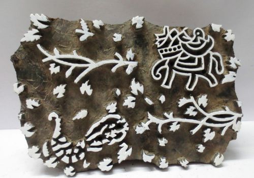 INDIAN WOODEN HAND CARVED TEXTILE PRINTING FABRIC BLOCK STAMP UNIQUE BOLD DESIGN