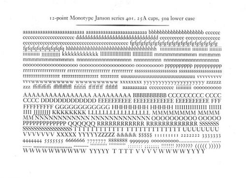 Letterpress Metal Type- 12 pt. Janson, new font