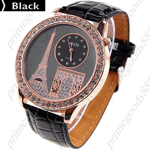 Paris PU Leather Strap Quartz Wrist Wristwatch Free Shipping Women&#039;s in Black