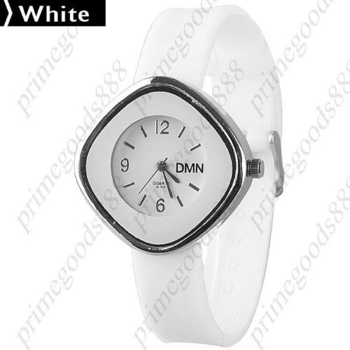 Diamond Shape Thin Rubber Lady Ladies Wrist Quartz Wristwatch Women&#039;s White