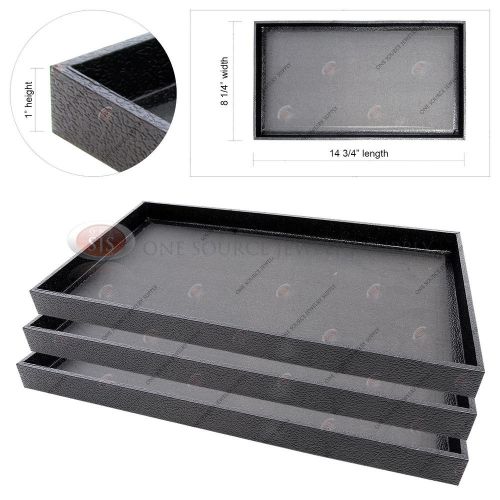 3 Black Wooden Display Sample Trays Storage Oganizer Covered Black Faux Leather
