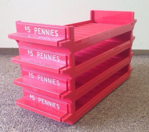 4 mmf major metalfab red color-keyed plastic rolled coin storage trays - pennies for sale