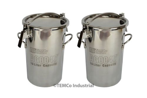 2x temco 10 liter 2.5 gallon stainless steel milk can wine pail bucket tote jug for sale