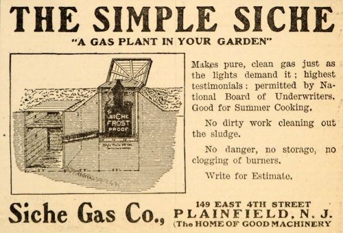 1907 Ad Siche Gas Plant Company Plainfield Garden Cook - ORIGINAL CG1