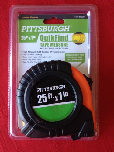 Pittsburgh 25 ft x 1 in Locking Tape Measure. Rubber Grip, Thumb Lock