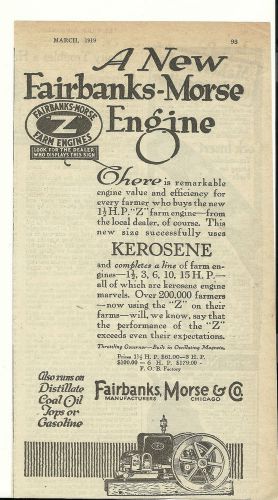 March 1919 Fairbanks Morse &amp; Co.Chicago 1 1/2 H.P. &#034;Z&#034; Farm Engine ad