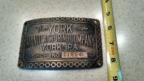 York manufacturing antique hit miss steam tractor brass tag