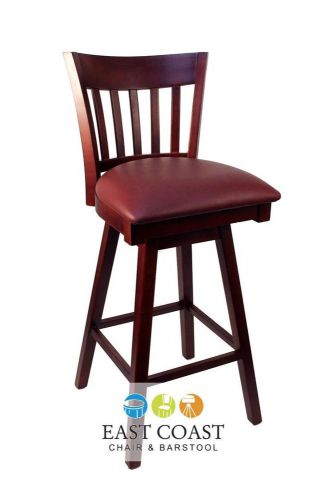 New gladiator mahogany vertical back wooden swivel bar stool w/ wine vinyl seat for sale