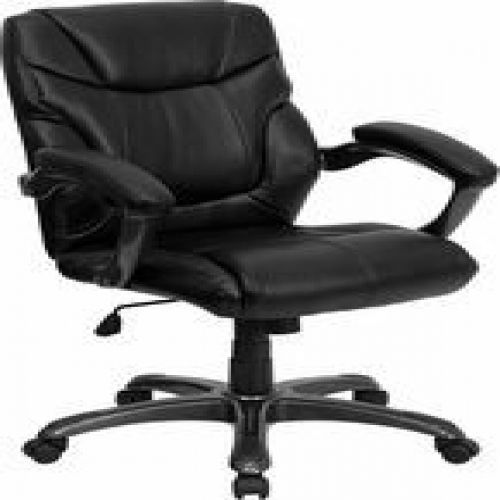 Flash Furniture GO-724M-MID-BK-LEA-GG Mid-Back Black Leather Overstuffed Office