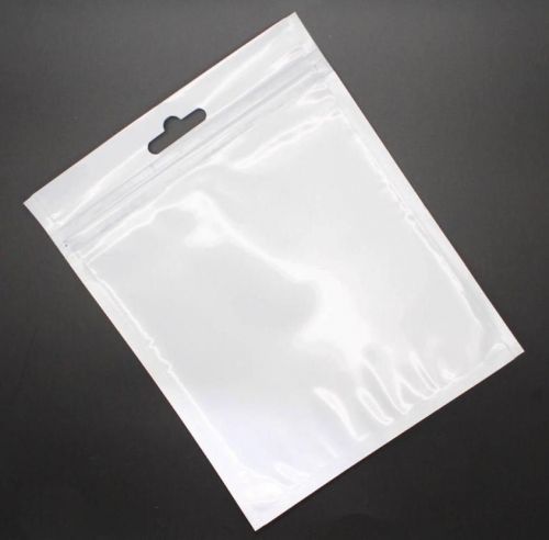 50 white (5 3/4&#034; x 4 1/2) transparent ziplock plastic bags w/ hang hole tab tag for sale