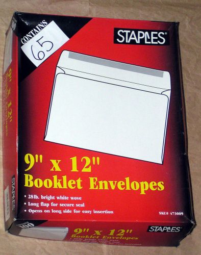 65 Staples Booklet Mailing Envelopes 28 lbs Bright White 9x12