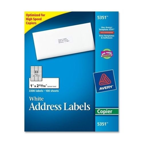AVERY 5351 Copier Label Mailing 1inx2-13/16in 3300/BX White