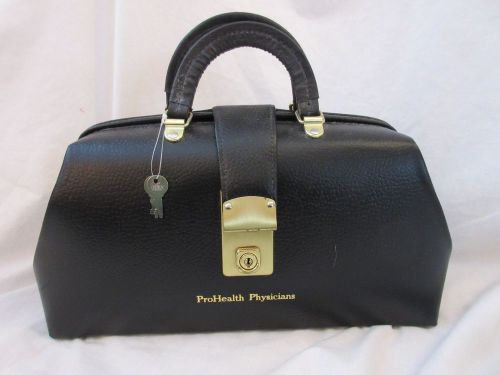 Professional case inc physician doctor bag pebbled black leather with keys euc for sale