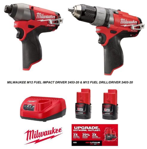 Milwaukee m12 fuel 1/4&#034; hex 2453-20 impact driver &amp; 2403-20 drilldriver,bats,chr for sale