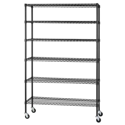 Heavy duty black mobile wire 6-shelf shelving unit (48&#034;w x 18&#034;d x 74&#034;h)  43183ab for sale