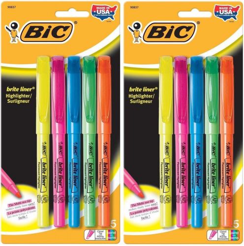 2 pkg of 5 (10 pens total) NEW BIC Brite Liner Highlighter Chisel Tip 90837
