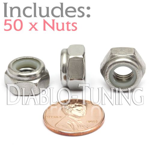 M8-1.25 / 8mm - Qty 50 - Nylon Insert Hex Lock Nut DIN 985 - A2 Stainless Steel