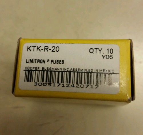 * NEW BOX OF 10* BUSSMANN KTK-R-20 LIMITRON FUSES 20A 600V CLASS CC  KTK R 20