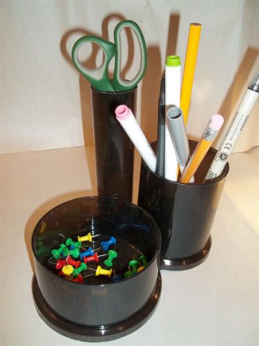 Lot of 9 FTD desk caddies pencil paper clip jars cups Brown smoky acrylic