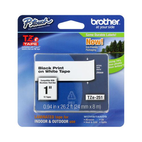 Brother P-Touch Adhesive Laminated Labeling Tape, 1&#034;, Black on White, 2 Each