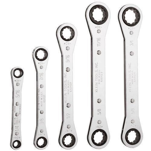 NEW KLEIN TOOLS 68221 5-PIECE RATCHETING BOX WRENCH SET