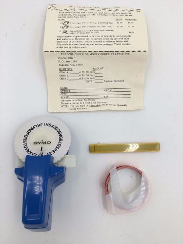 Vintage Dymo Cricket Blue Plastic Mini Label Maker With Labels Tape Flyer USA OF