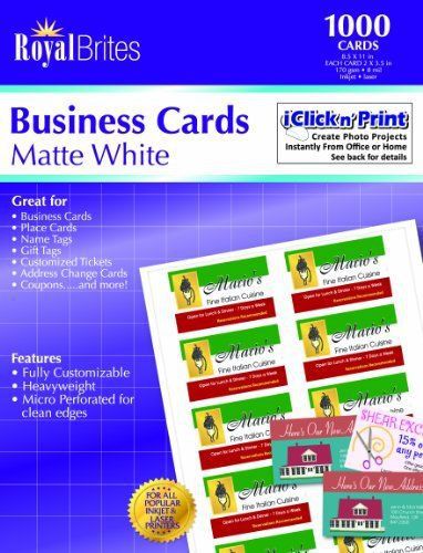 Royal Brites Matte Business Cards, White, 2 x 3.5 Inches, Pack of 1000 28992 NEW