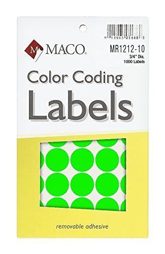 MACO Neon Green Round Color Coding Labels, 3/4 Inches in Diameter, 1000 Per Box