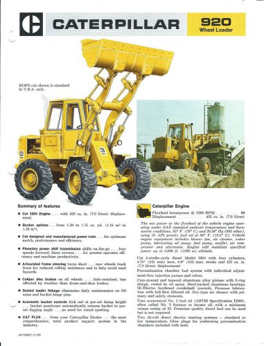 Equipment brochure - caterpillar - 920 - wheel loader - c1980 (e3074) for sale