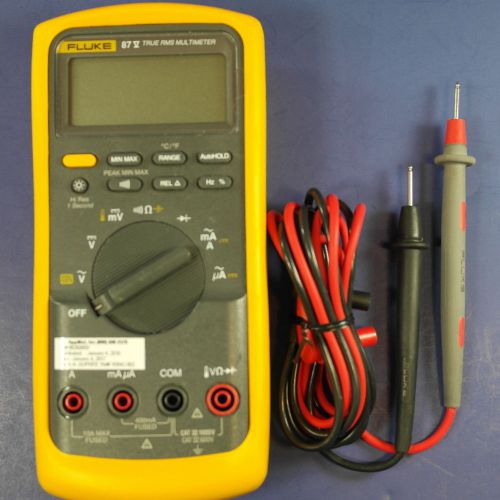 Fluke 87V TRMS Multimeter, Excellent with Screen Protector, Calibrated, Probes