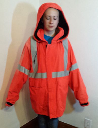 Nasco 103jfo fluorescent orange reflective rain coat hooded size  large for sale